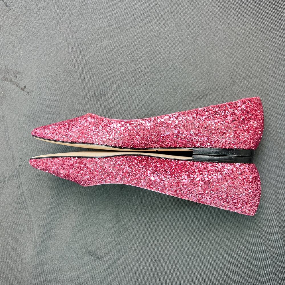 NEW! Jimmy Choo Alina Coarse Glitter Pointy Toe Ballerinas Dragon Fruit - Picture 3 of 3